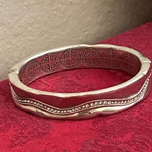 Vintage BRIGHTON Wavey Ornate Rhinestoned Hinged Clamper Bracelet